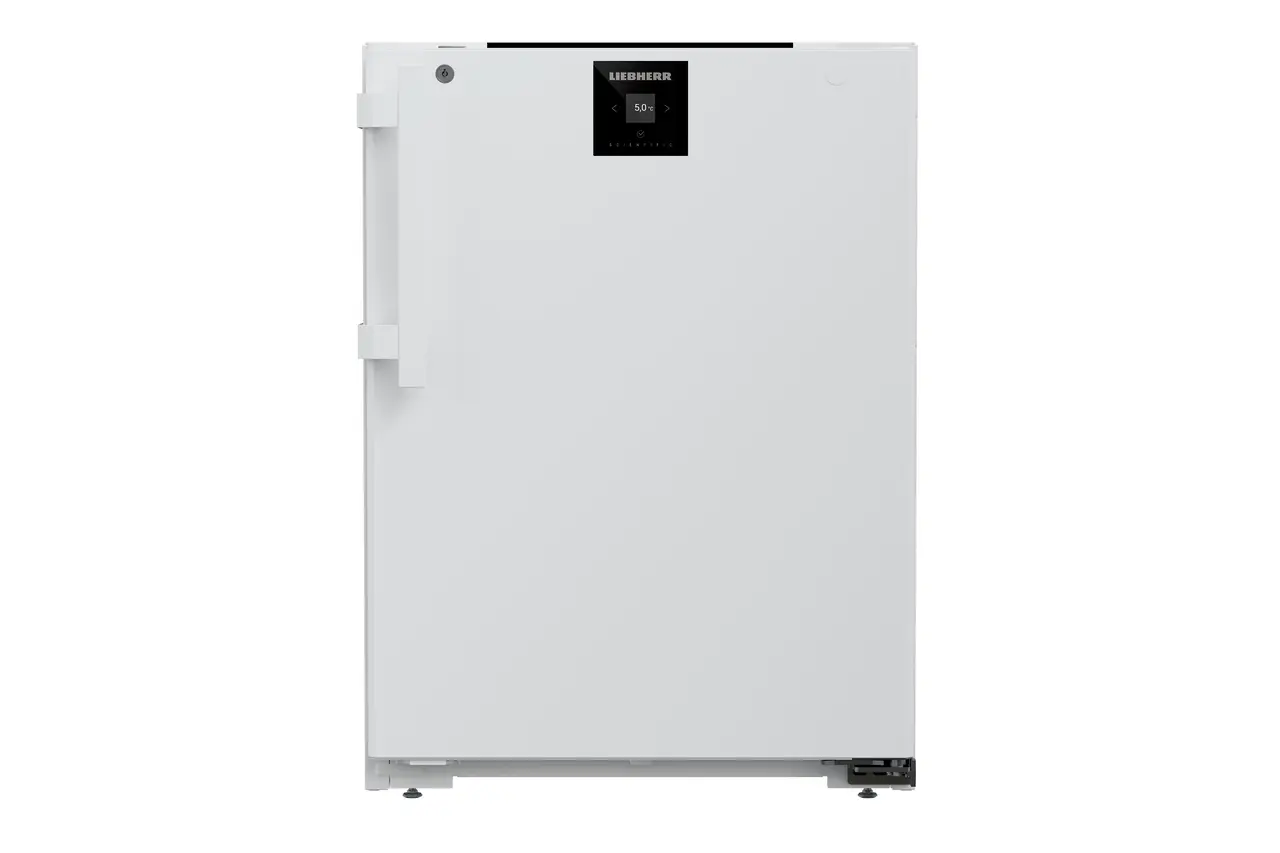 Produkt-Bild, Perspektive: gerade geschlossen, Laborkühlgerät mit Umluftkühlung, Gehäusefarbe: Weiß, Türfarbe: Weiß