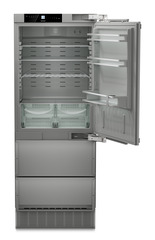Product image, Perspective: straight open empty, Combined refrigerator-freezer with NoFrost for integrated use, Casing colour: Anthracite