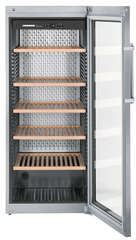 Product image, Perspective: straight open empty, Wine storage cabinet, Casing colour: stainless steel, Door colour: silver