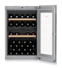 Product image, Perspective: straight open decorated, Built-in multi-temperature wine cabinet, Casing colour: silver, Door colour: GlassBlack