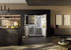 Product image, Perspective: milieu, Side-by-side combination with wine tempering compartment, Casing colour: silver, Door colour: stainless steel