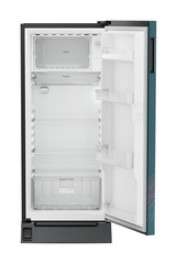 Product image, Perspective: straight open empty, Single-door refrigerator 202 l in 5 star with inverter compressor, Casing colour: grey, Door colour: Teal Strings
