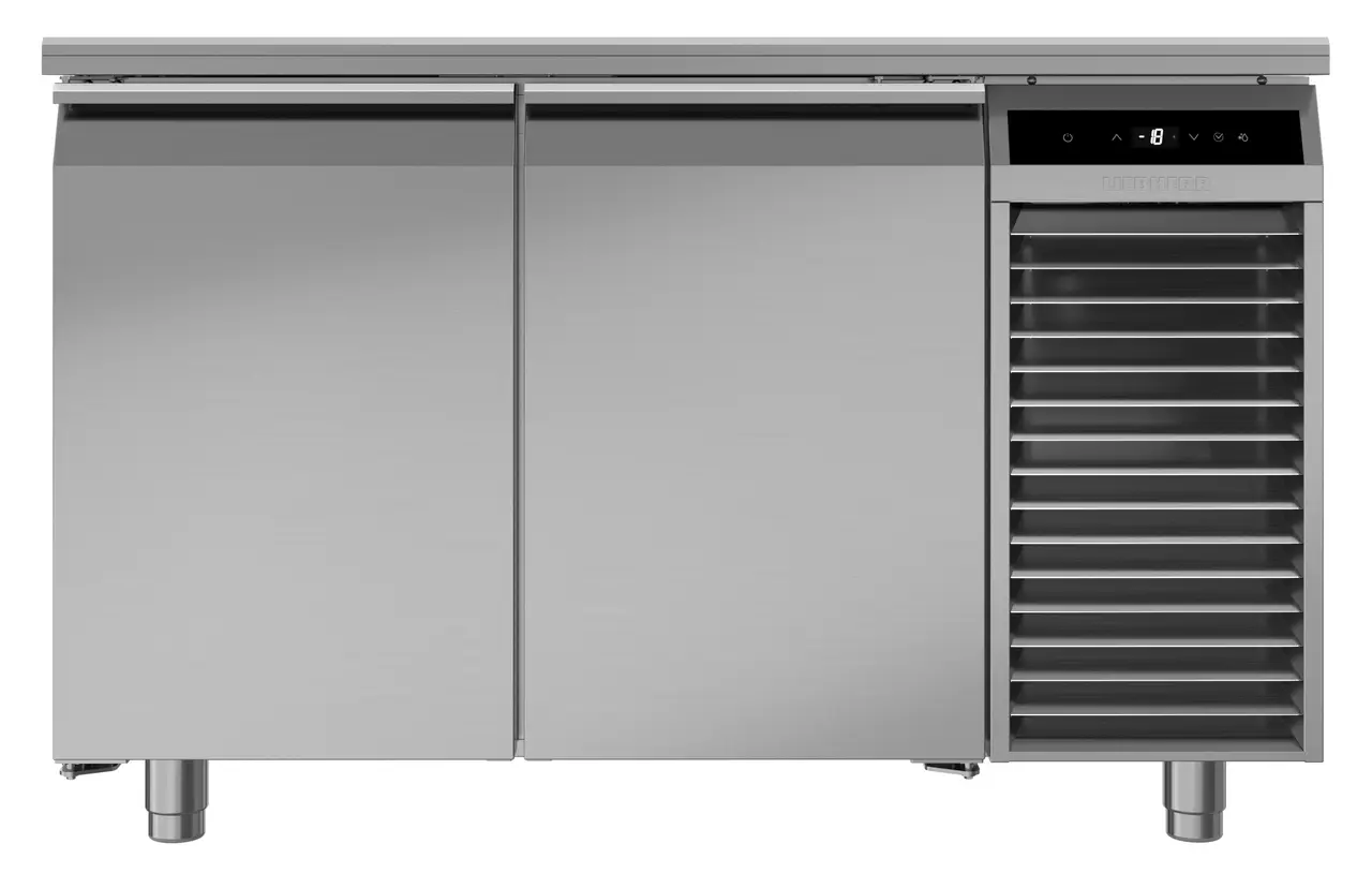 Image de produit, Perspective: Droit fermé, Table de congélation avec réfrigération dynamique, Couleur de l’habillage: acier inox, Couleur de porte: acier inox