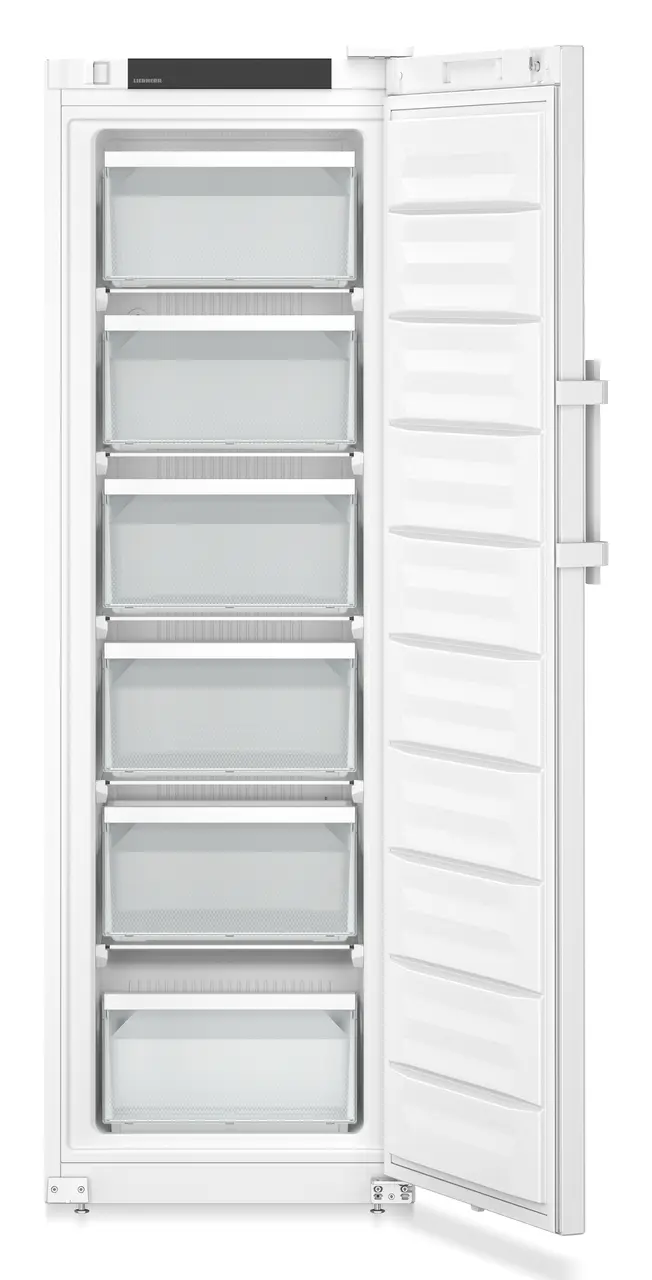 Produkt-Bild, Perspektive: gerade offen leer, Laborgefriergerät mit zündquellenfreiem Innenraum, Gehäusefarbe: Weiß, Türfarbe: Weiß