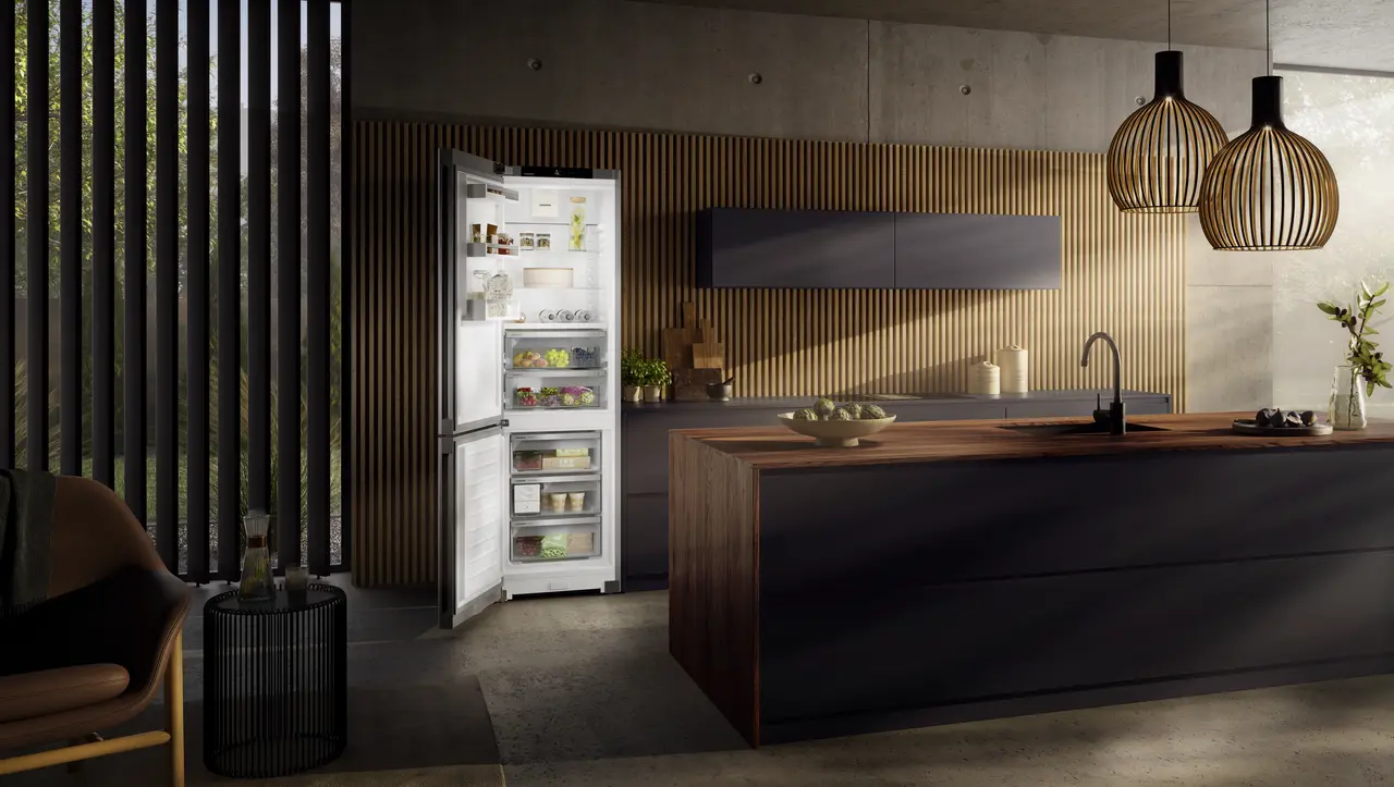 Product image, Perspective: milieu, Fridge-freezer with BioFresh and NoFrost, Casing colour: silver, Door colour: Steelfinish