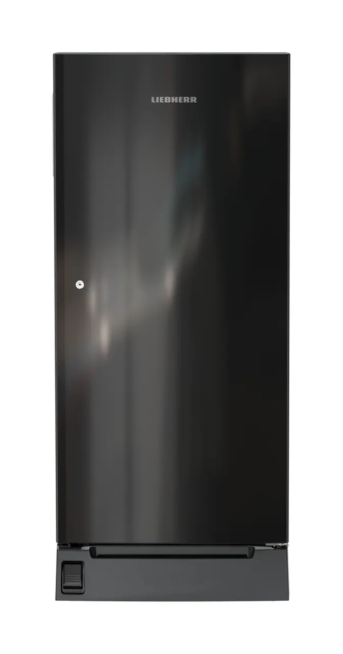 Product image, Perspective: straight closed, Single-door refrigerator 191 l in 3 star with foot pedal base drawer, Casing colour: grey, Door colour: Black Gloss
