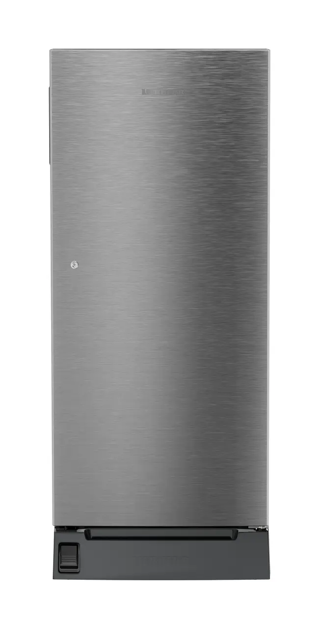 Product image, Perspective: straight closed, Single-door refrigerator 202 l in 3 star with foot pedal base drawer, Casing colour: grey, Door colour: Silver Steel