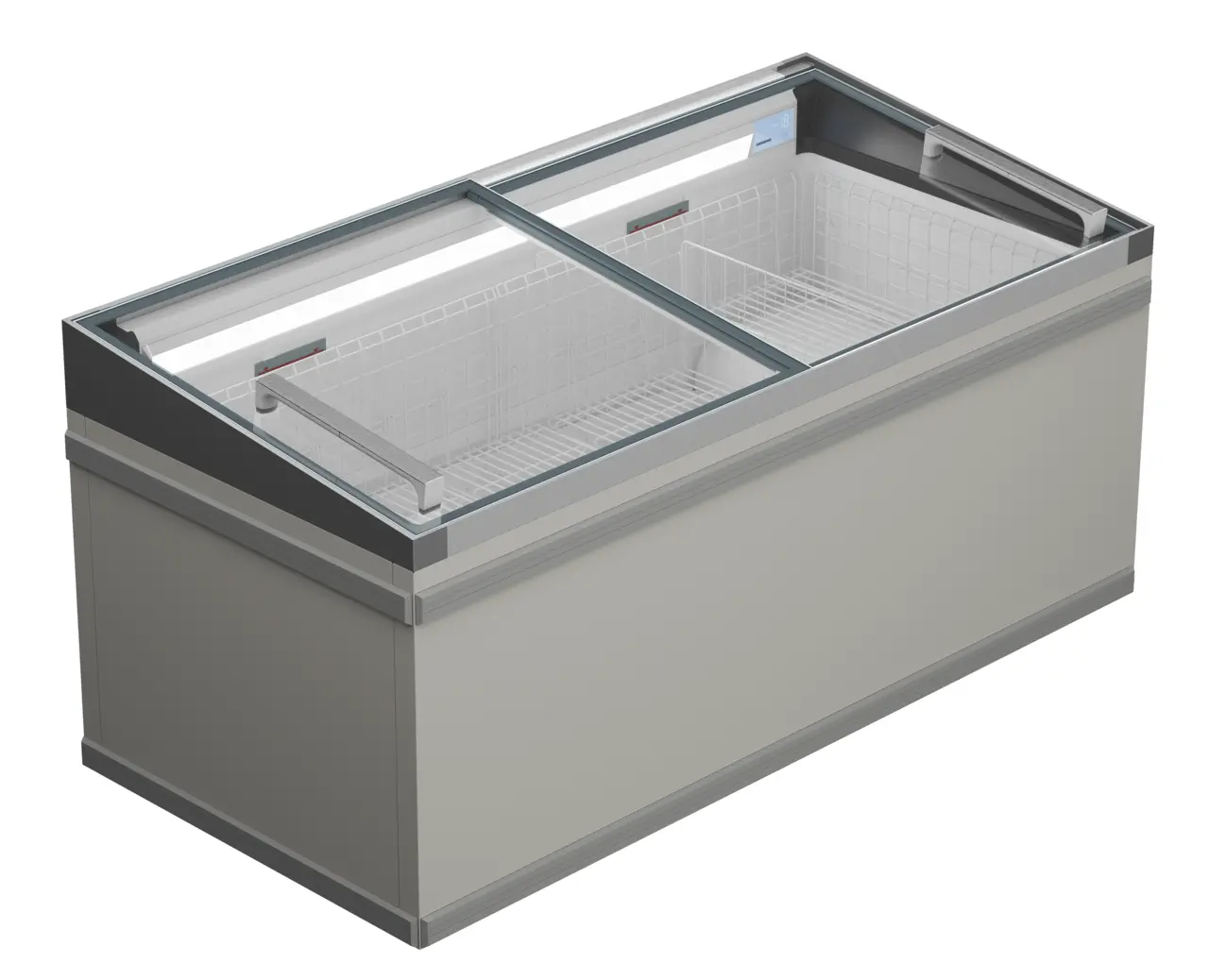 Изображение на продукта, Перспектива: Странично, затворен, Фризерна ракла за супермаркет, Цвят на корпуса: сив