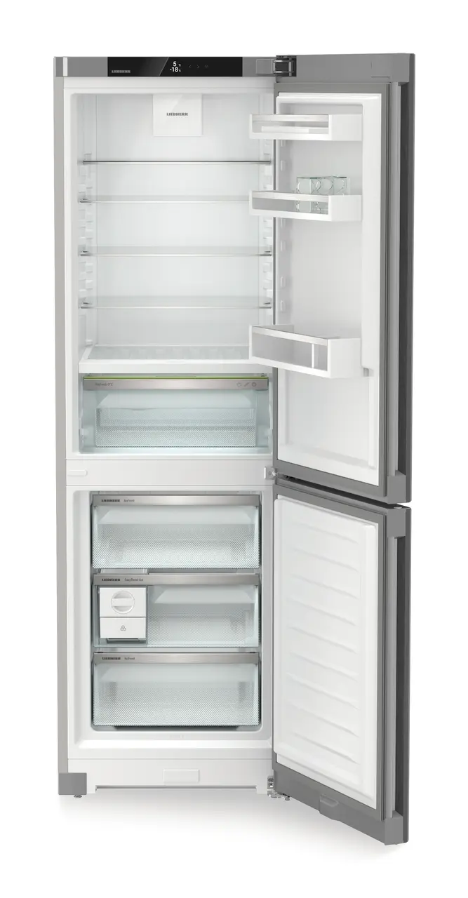 Product image, Perspective: straight open empty, Fridge-freezer with BioFresh and NoFrost, Casing colour: silver, Door colour: Steelfinish
