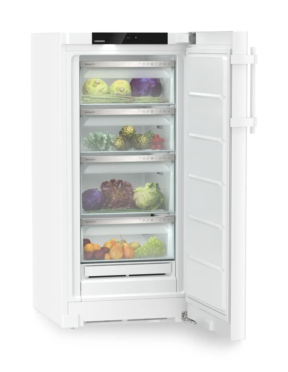 Produkt-Bild, Perspektive: schräg offen dekoriert, Vollraum-BioFresh-Kühlschrank, Gehäusefarbe: Weiß, Türfarbe: Weiß