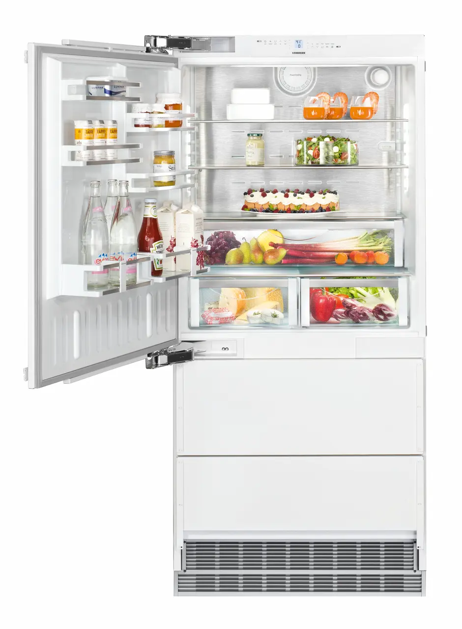 Product image, Perspective: straight open decorated, Combined refrigerator-freezer with NoFrost for integrated use