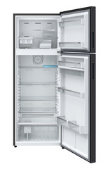 Product image, Perspective: straight open empty, Fridge-freezer with NoFrost, Casing colour: grey, Door colour: Black Gloss