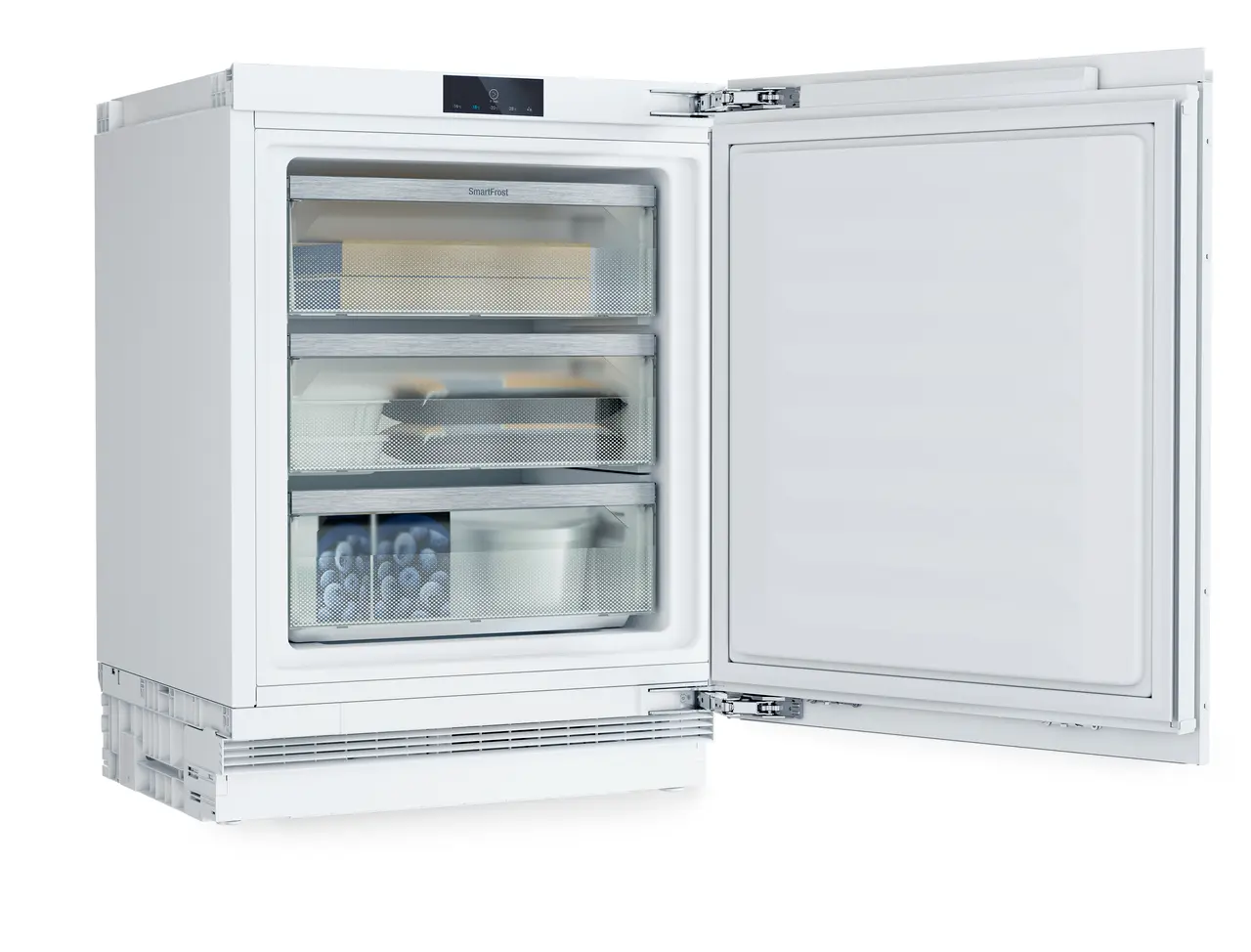 Produkt-Bild, Perspektive: schräg offen dekoriert, Dekorfähiger Unterbau-Gefrierschrank