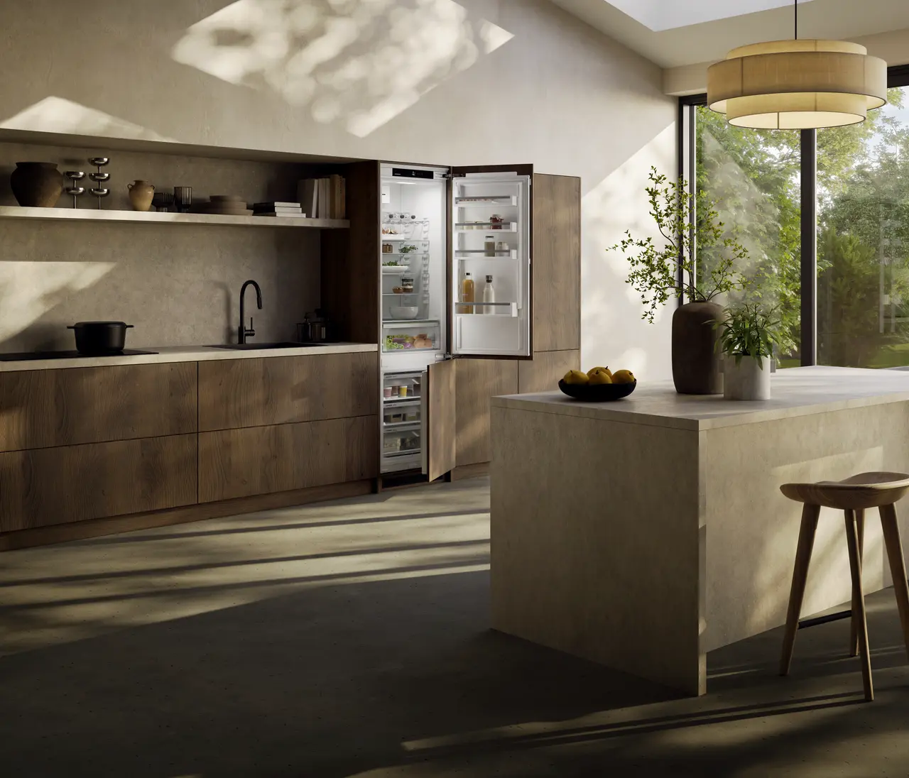 Изображение продукции, Перспектива: Внешние условия, Встраиваемый комбинированный холодильник-морозильник с EasyFresh и NoFrost