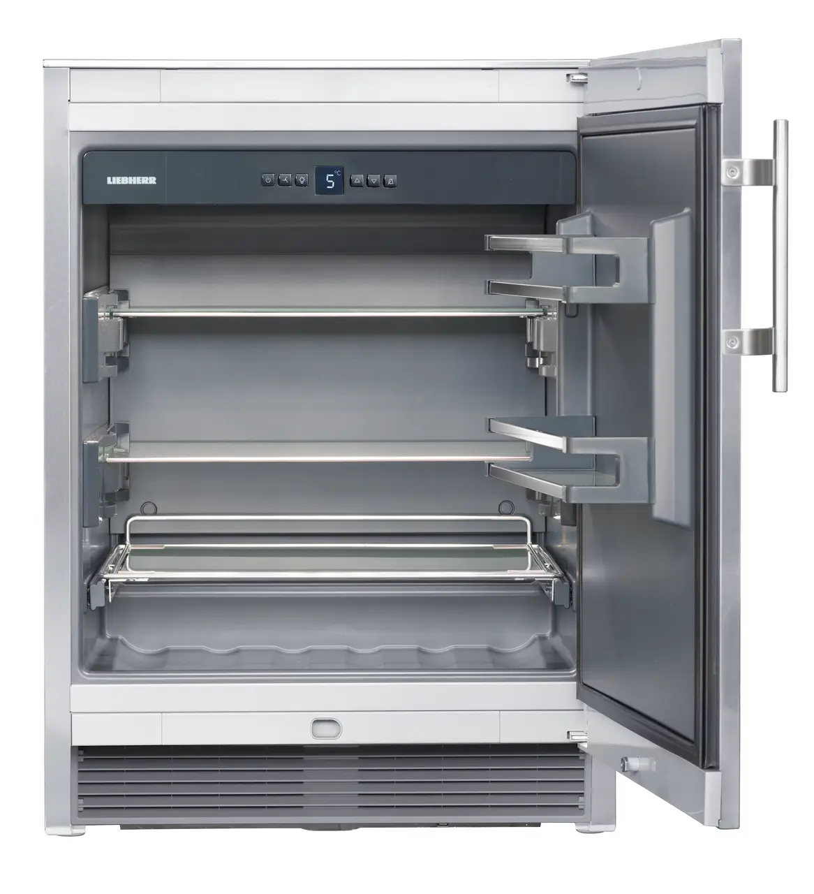 Product image, Perspective: straight open empty, Outdoor fridge, Casing colour: stainless steel, Door colour: stainless steel