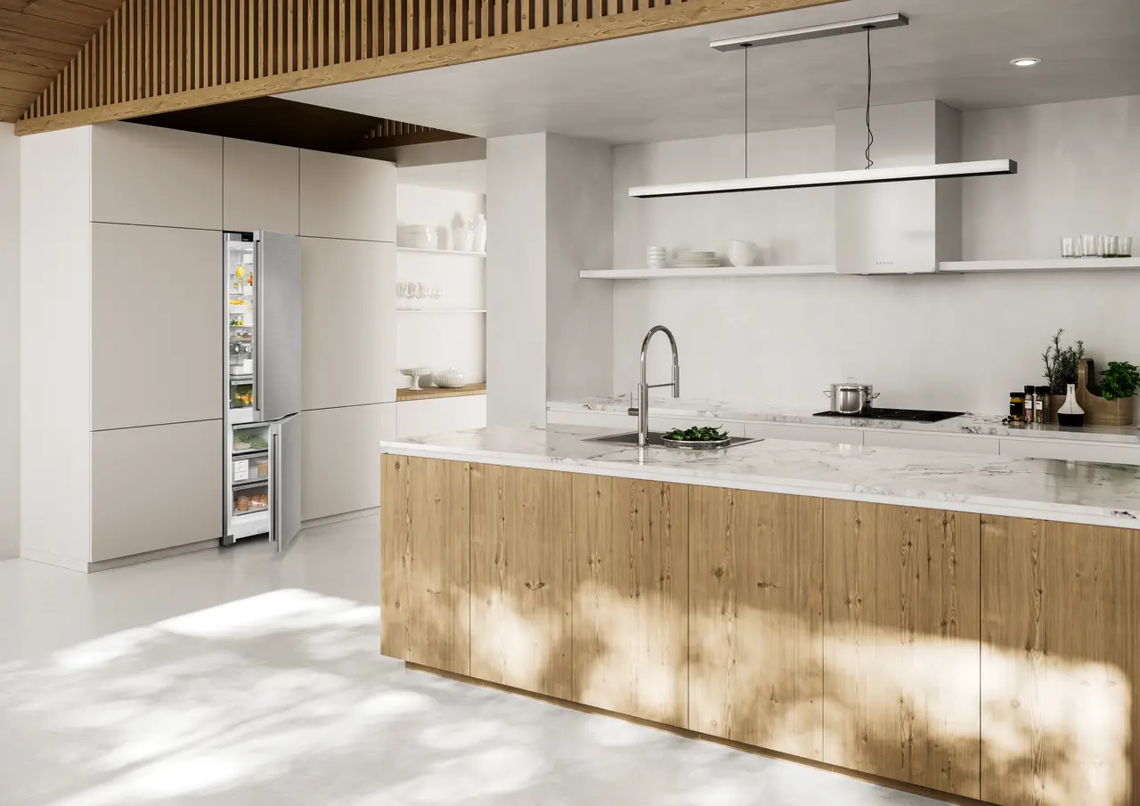 Tuotekuva, Näkymä: Ympäristö, Jääkaappi-pakastinyhdistelmä, jossa EasyFresh ja NoFrost, Rungon väri: hopea, Oven väri: ruostumaton teräs