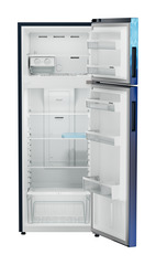 Product image, Perspective: straight open empty, Fridge-freezer with NoFrost, Casing colour: blue, Door colour: Blue Mystiq