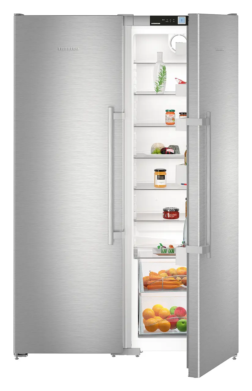 Product image, Perspective: special form, Side-by-Side combination, Casing colour: silver, Door colour: stainless steel