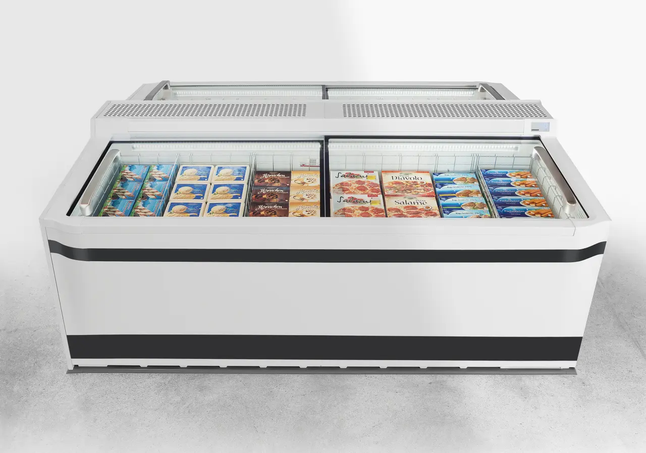 Image de produit, Perspective: Forme spéciale, Congélateur-coffre de supermarché, Couleur de l’habillage: blanc