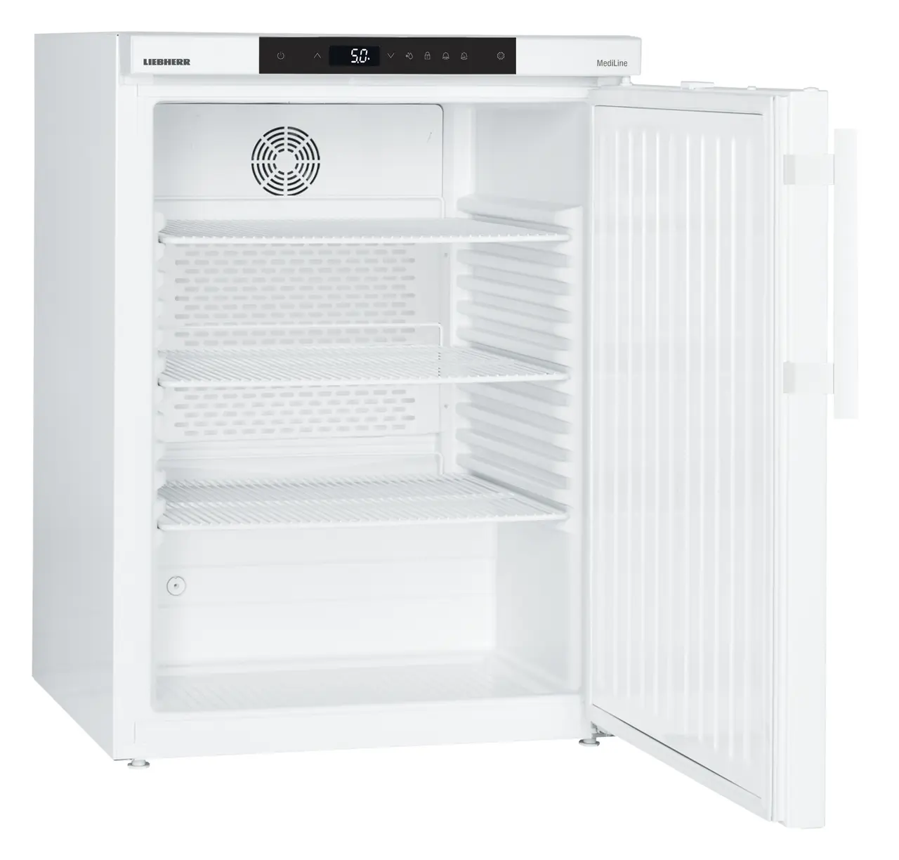 Product image, Perspective: oblique open empty, Pharmacy refrigerator with Comfort controller, Casing colour: white