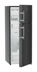 Product image, Perspective: oblique half-open empty, Fridge-freezer with NoFrost, Casing colour: grey, Door colour: BlackSteel