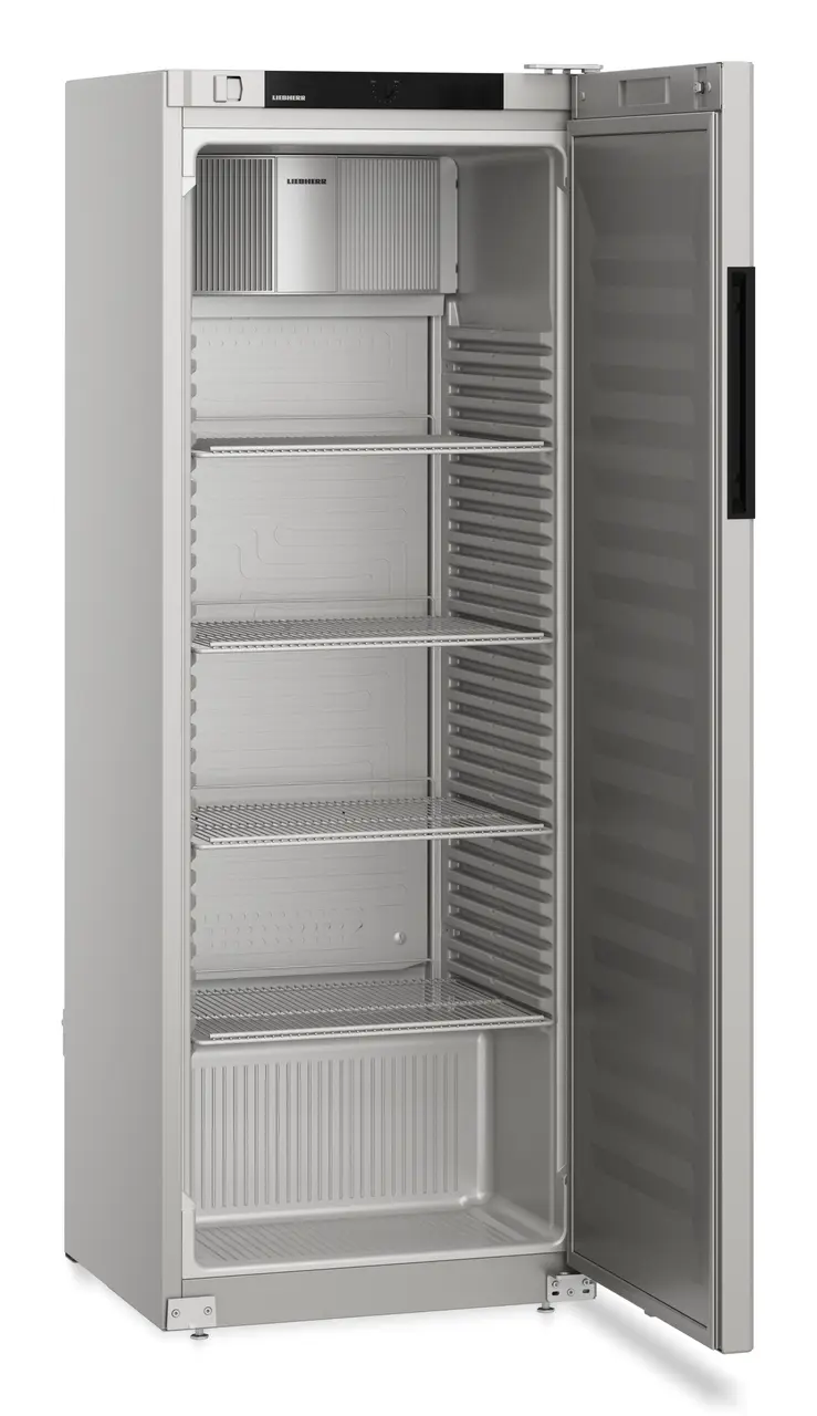 Immagine del prodotto, Prospettiva: Inclinato aperto vuoto, Frigorifero con raffreddamento ventilato, Colore della struttura: grigio, Colore della porta: grigio