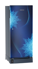 Product image, Perspective: oblique closed, Single-door refrigerator 202 l in 3 star with foot pedal base drawer, Casing colour: blue, Door colour: Blue Mystiq