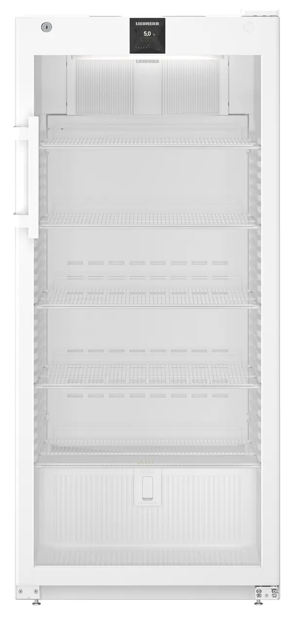 Produkt-Bild, Perspektive: gerade geschlossen leer, Laborkühlgerät mit Umluftkühlung, Gehäusefarbe: Weiß, Türfarbe: Weiß