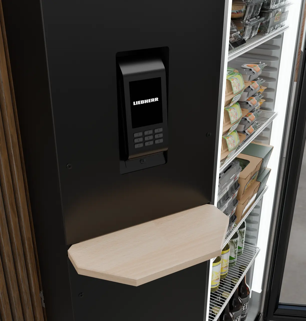 Produkt-Bild, Perspektive: Milieu, Kühlgerät mit Umluftkühlung, Gehäusefarbe: Schwarz, Türfarbe: Schwarz