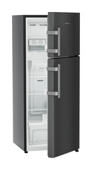 Product image, Perspective: oblique half-open empty, Fridge-freezer with NoFrost, Casing colour: grey, Door colour: BlackSteel