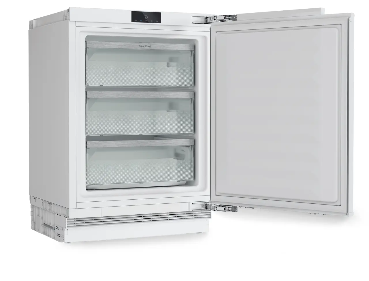 Изображение продукции, Перспектива: Под углом, с открытой дверцей, без продуктов, Морозильная камера, подходящая для установки под прилавком, с системой SmartFrost.