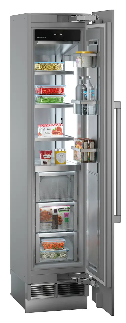Produkt-Bild, Perspektive: schräg offen dekoriert, Integrierbarer Gefrierschrank mit NoFrost, Gehäusefarbe: Grau