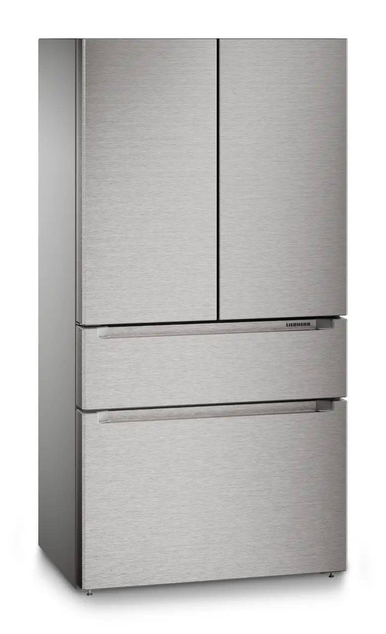 Produkt-Bild, Perspektive: schräg geschlossen, French-Door-Kühl-Gefrierkombination mit 2 Gefrierschubladen mit IceMaker, Gehäusefarbe: Silver, Türfarbe: Edelstahl