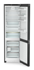 Product image, Perspective: straight open empty, Combined fridge-freezers with EasyFresh and NoFrost, Casing colour: black, Door colour: BlackSteel