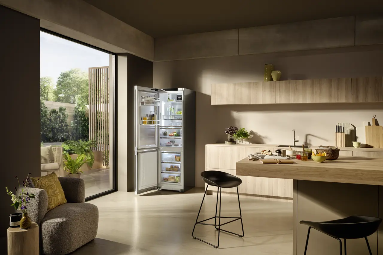 Obrázek výrobku, Perspektiva: Okolí, Kombinovaná chladnička s mrazničkou s technologií BioFresh Professional a NoFrost, Barva skříně: nerezová ocel, Barva dveří: nerezová ocel