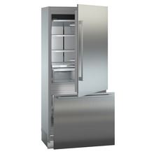 Product image, Perspective: oblique half-open empty, Combined refrigerator-freezer with BioFresh and NoFrost for integrated use, Casing colour: grey