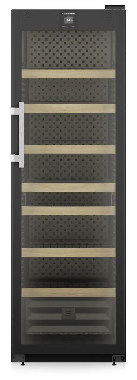 Produkt-Bild, Perspektive: gerade geschlossen leer, Weinschrank Professional, Gehäusefarbe: Schwarz, Türfarbe: Schwarz