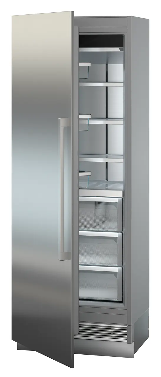 Product image, Perspective: oblique half-open empty, Freezer for integrated use with NoFrost, Casing colour: grey