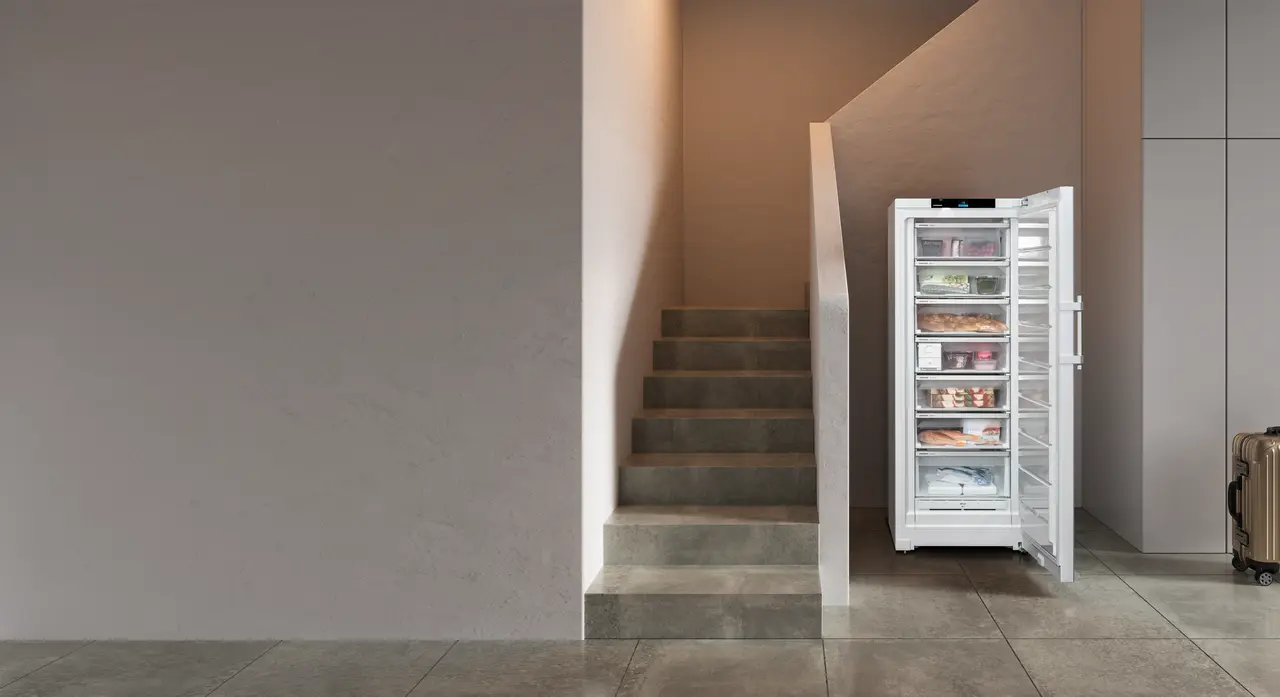 Изображение продукции, Перспектива: Внешние условия, Отдельно стоящая морозильная камера с системами NoFrost и EasyTwist-Ice., Цвет корпуса: белый, Цвет дверцы: белый