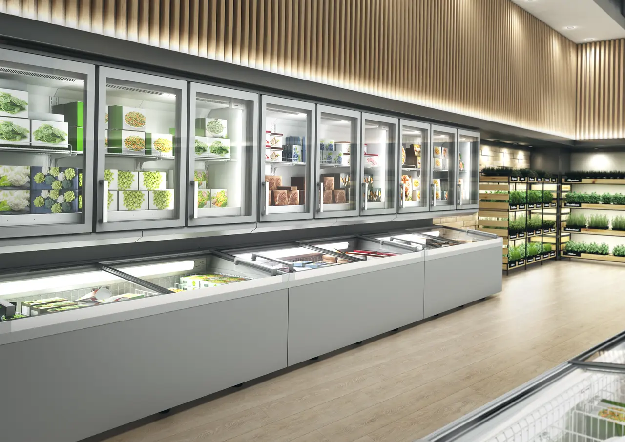 Image de produit, Perspective: Environnement, Congélateur haut supermarché, Couleur de l’habillage: gris