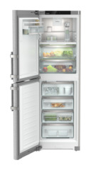 Product image, Perspective: straight open decorated, Combination with NoFrost freezer compartment and full-space BioFresh, Casing colour: silver, Door colour: stainless steel