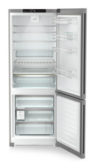 Product image, Perspective: straight open empty, Combined fridge-freezers with EasyFresh and NoFrost, Casing colour: silver, Door colour: Steelfinish