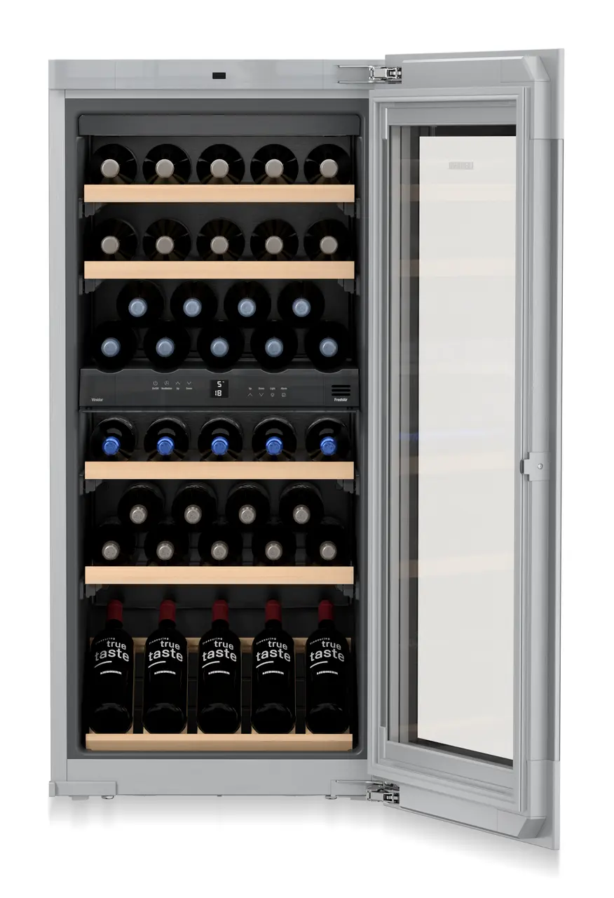 Product image, Perspective: special form, Built-in multi-temperature wine cabinet, Casing colour: silver, Door colour: GlassBlack