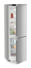 Product image, Perspective: oblique half-open decorated, Combined fridge-freezers with EasyFresh and NoFrost, Casing colour: silver, Door colour: Steelfinish