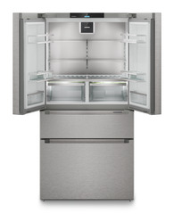 Produkt-Bild, Perspektive: gerade offen leer, French-Door-Kühl-Gefrierkombination mit 2 Gefrierschubladen und IceMaker und InfinitySpring, Gehäusefarbe: Silver, Türfarbe: Edelstahl