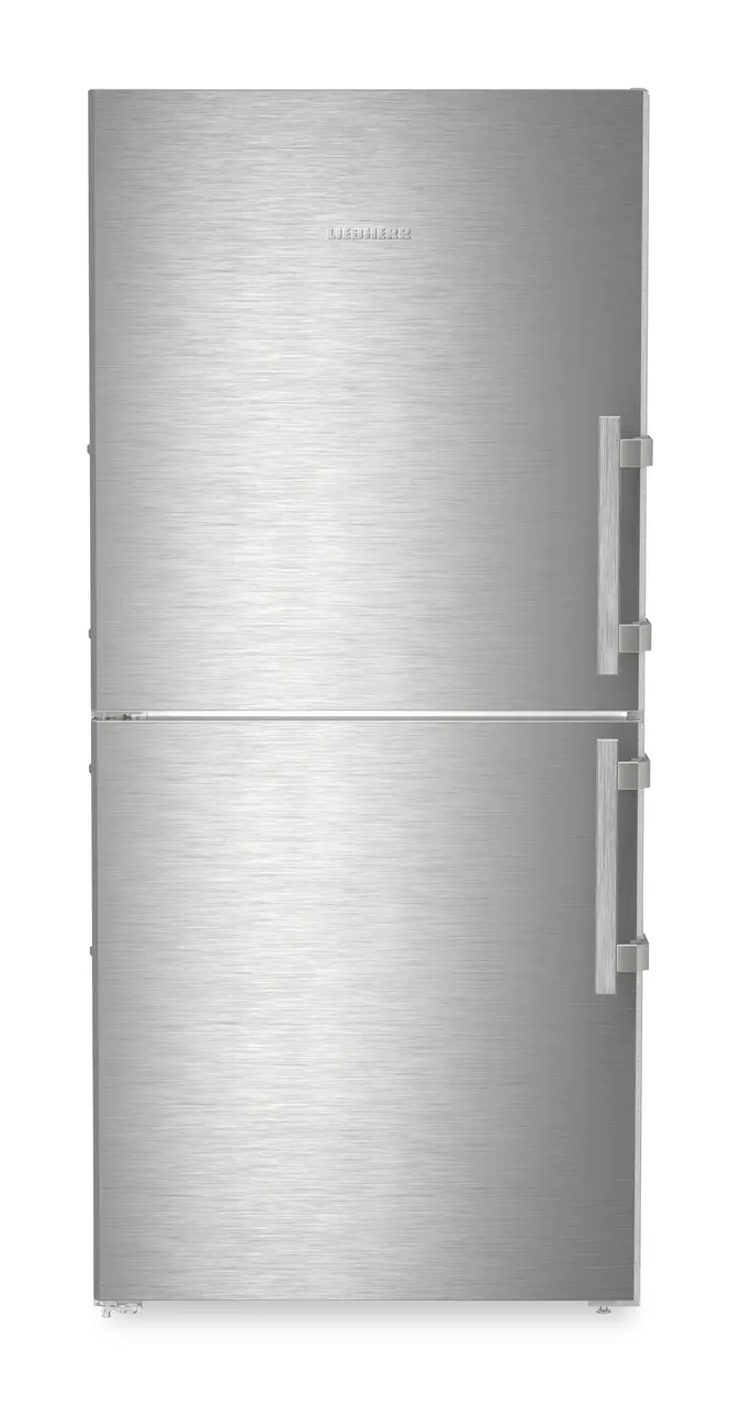 Product image, Perspective: straight closed, Combined fridge-freezers with EasyFresh and NoFrost, Casing colour: silver, Door colour: stainless steel