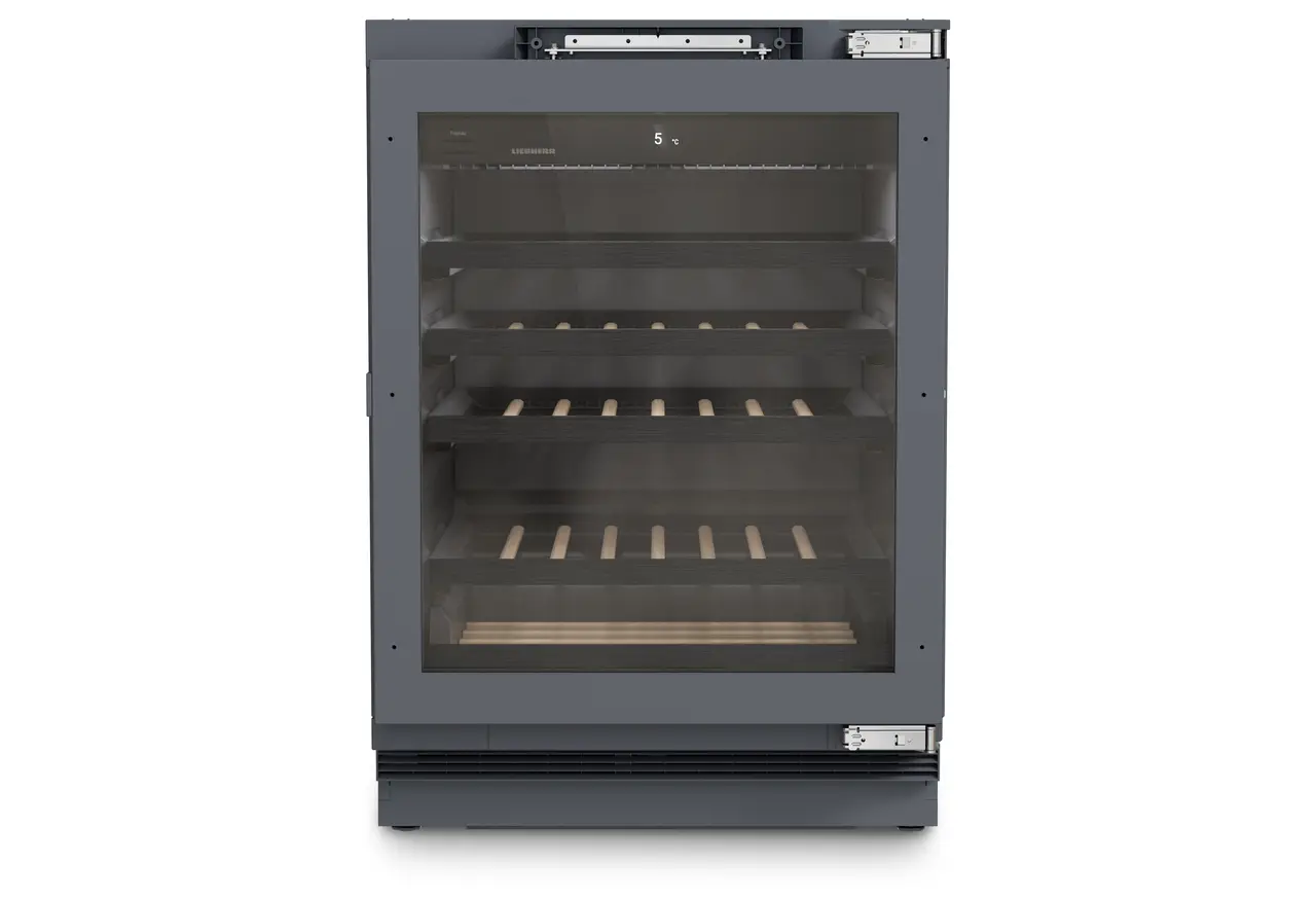 Product image, Perspective: straight closed empty, Wine fridge suitable for undercounter installation for wine tempering, Casing colour: Anthracite, Door colour: Anthracite