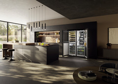 Produkt-Bild, Perspektive: Milieu, Side-by-Side-Kombination mit Weintemperierteil, Gehäusefarbe: BlackSteel, Türfarbe: BlackSteel