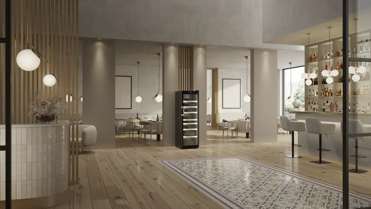 Produkt-Bild, Perspektive: Milieu, Weinschrank Professional, Gehäusefarbe: Schwarz, Türfarbe: Schwarz