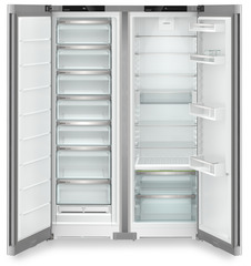Изображение продукции, Перспектива: Прямо, с открытой дверцей, без продуктов, Холодильник Side-by-Side, Цвет корпуса: серебристый